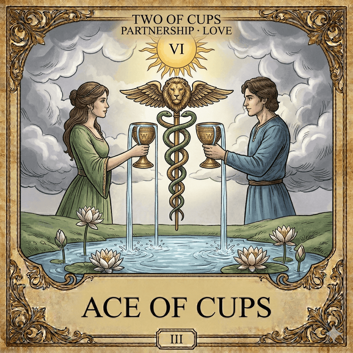 Two of Cups tarot card for partnership, connection, and mutual care