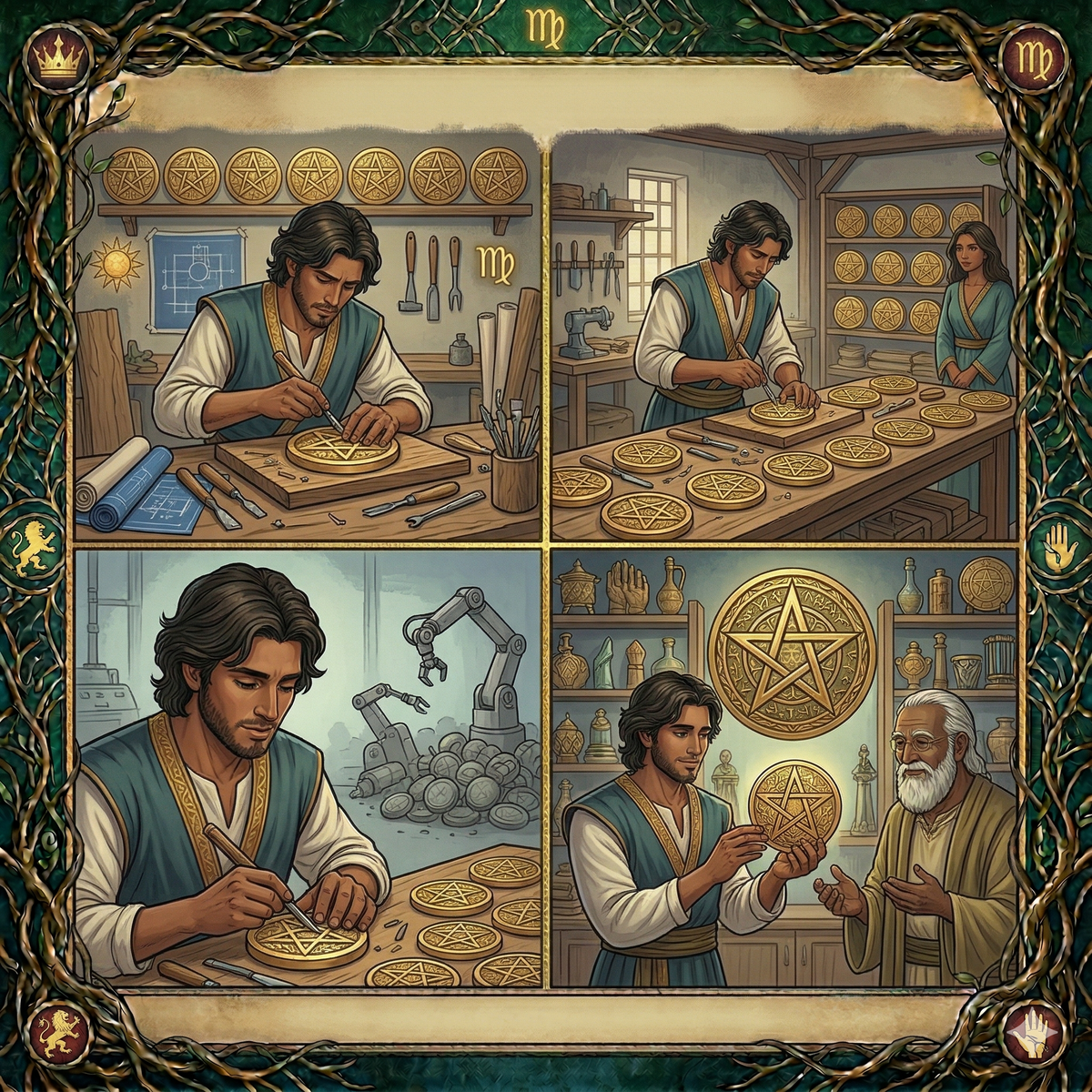 Eight of Pentacles tarot card for focused practice, skill, and steady work