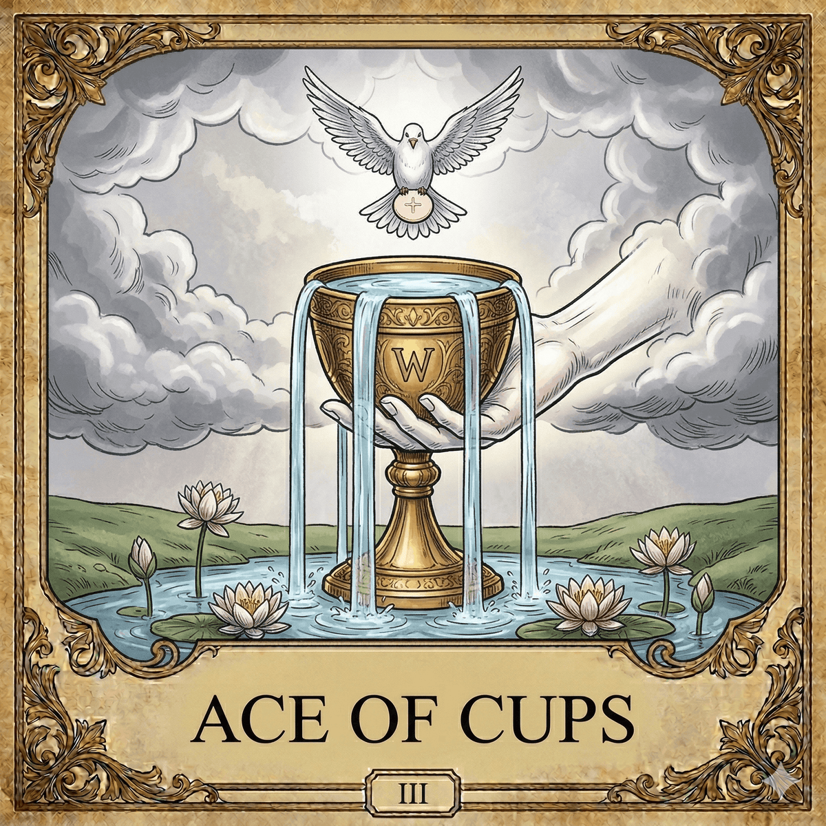 Ace of Cups tarot card for new love, emotion, and fresh beginnings
