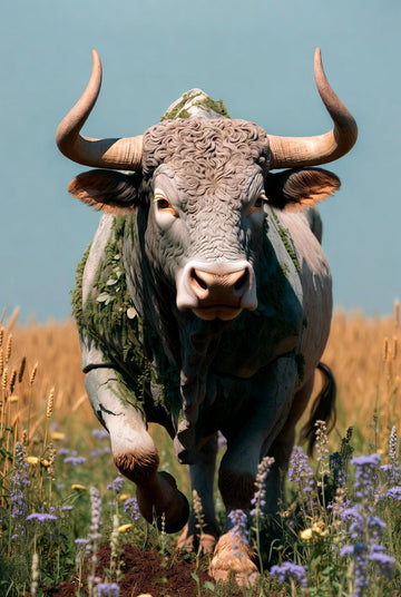 Illustration of a bull representing Taurus, one of the earth signs