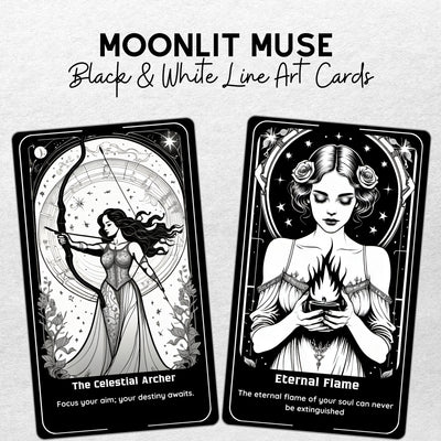 Moonlit Muse Oracle - 78 Black & White Line Art Cards