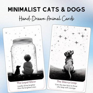 Minimalist Cats & Dogs Oracle - 78 Hand-Drawn Animal Cards | Black & White Pet Divination Deck