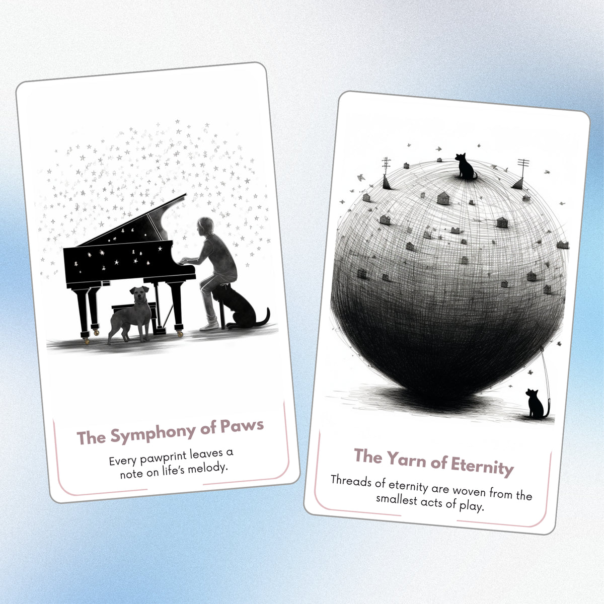 Minimalist Cats & Dogs Oracle - 78 Hand-Drawn Animal Cards | Black & White Pet Divination Deck