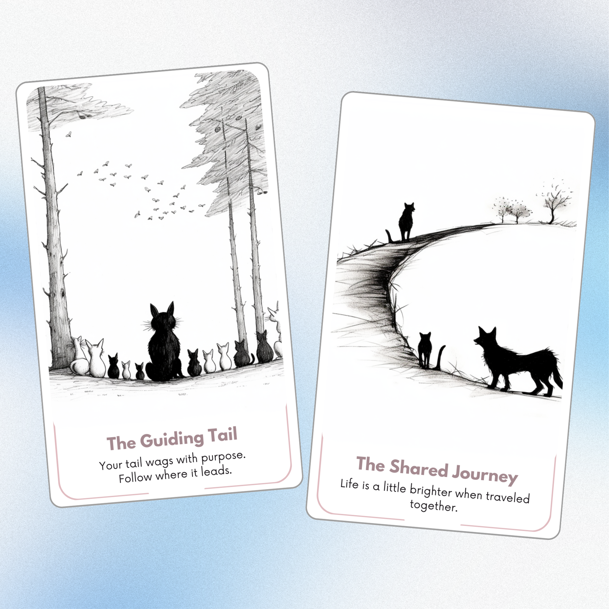 Minimalist Cats & Dogs Oracle - 78 Hand-Drawn Animal Cards | Black & White Pet Divination Deck