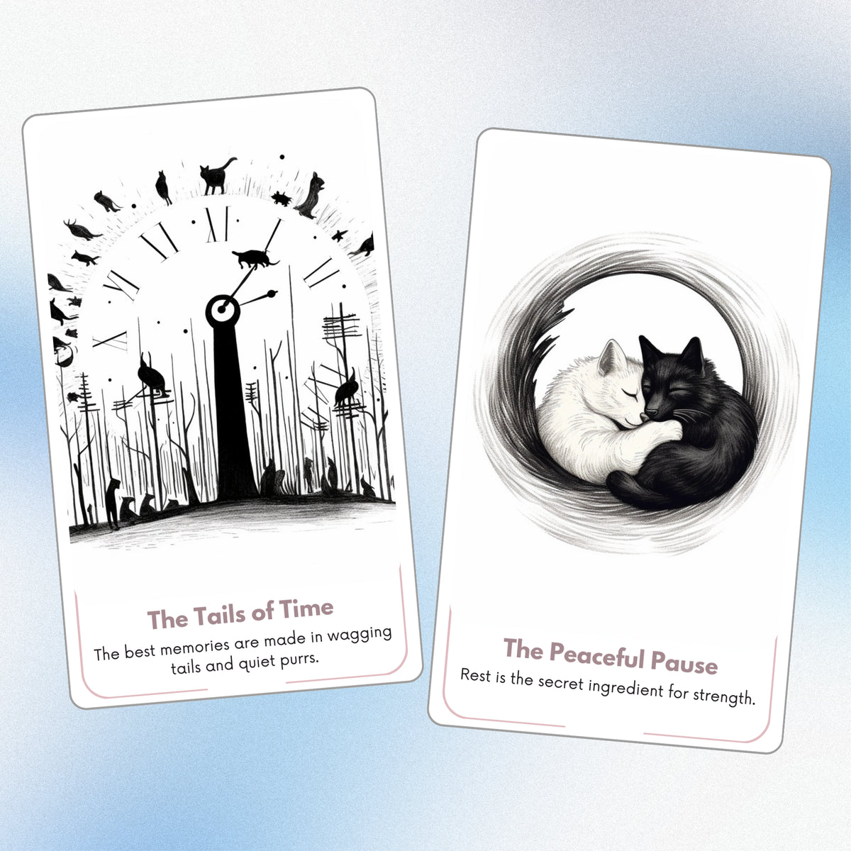Minimalist Cats & Dogs Oracle - 78 Hand-Drawn Animal Cards | Black & White Pet Divination Deck