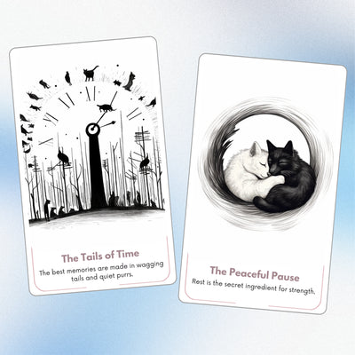 Minimalist Cats & Dogs Oracle - 78 Hand-Drawn Animal Cards | Black & White Pet Divination Deck