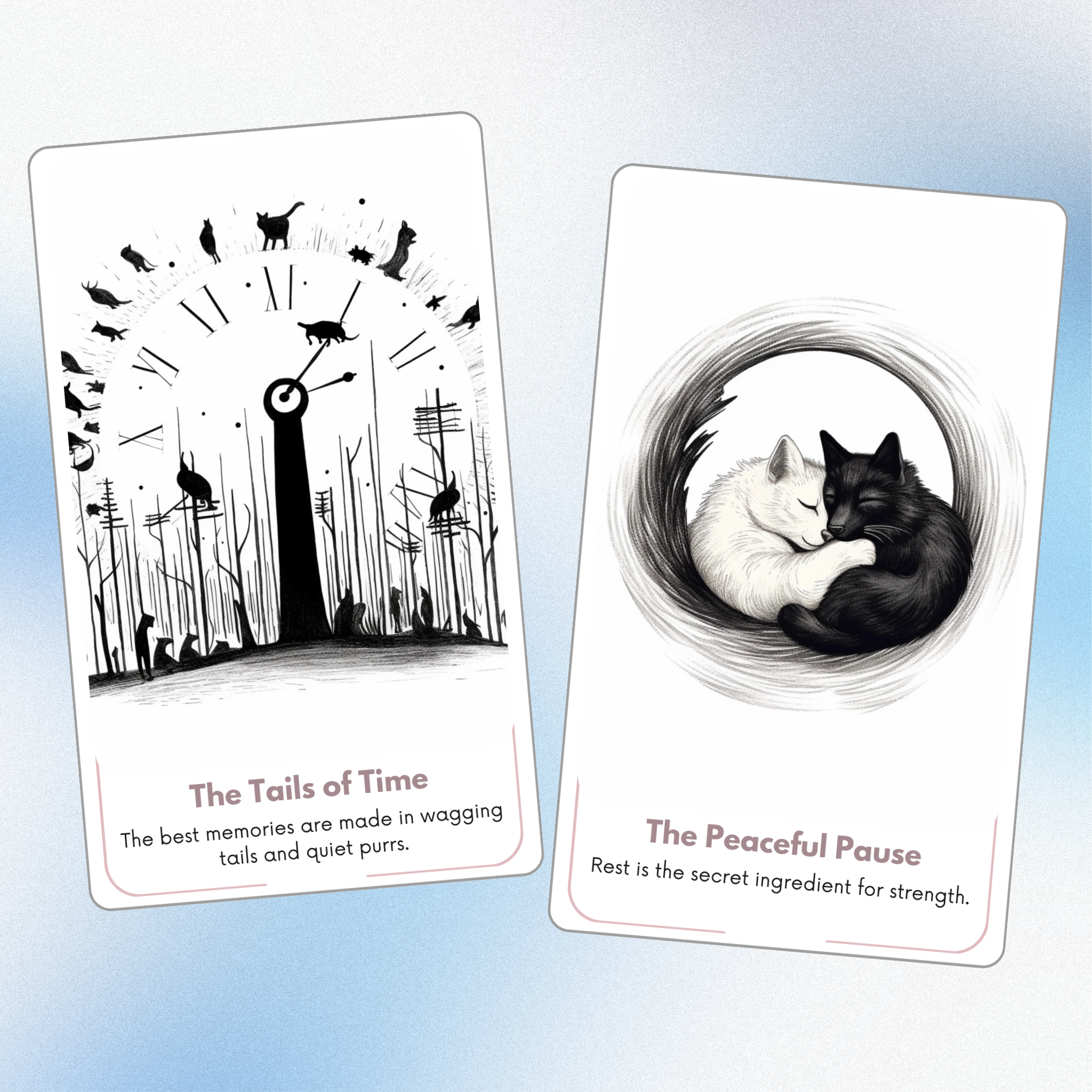 Minimalist Cats & Dogs Oracle - 78 Hand-Drawn Animal Cards | Black & White Pet Divination Deck