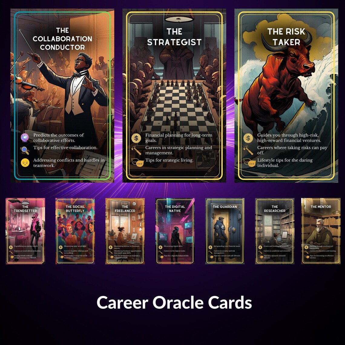 Career Oracle Cards - Collaboration Conductor Strategist Risk Taker