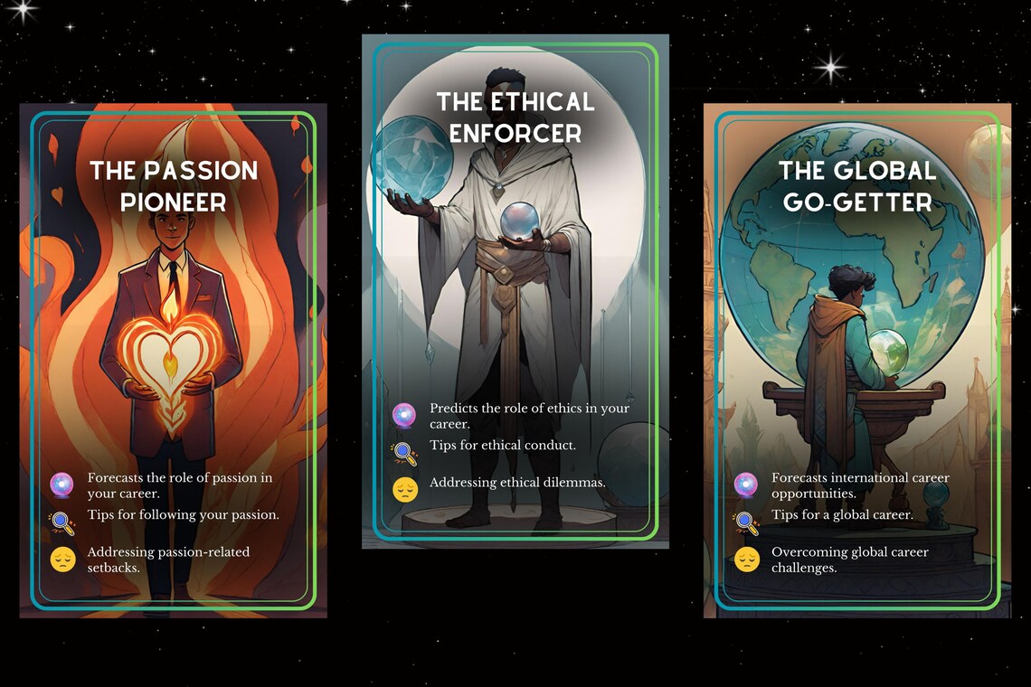 Career Oracle Cards - Passion Pioneer Ethical Enforcer Global Go-Getter