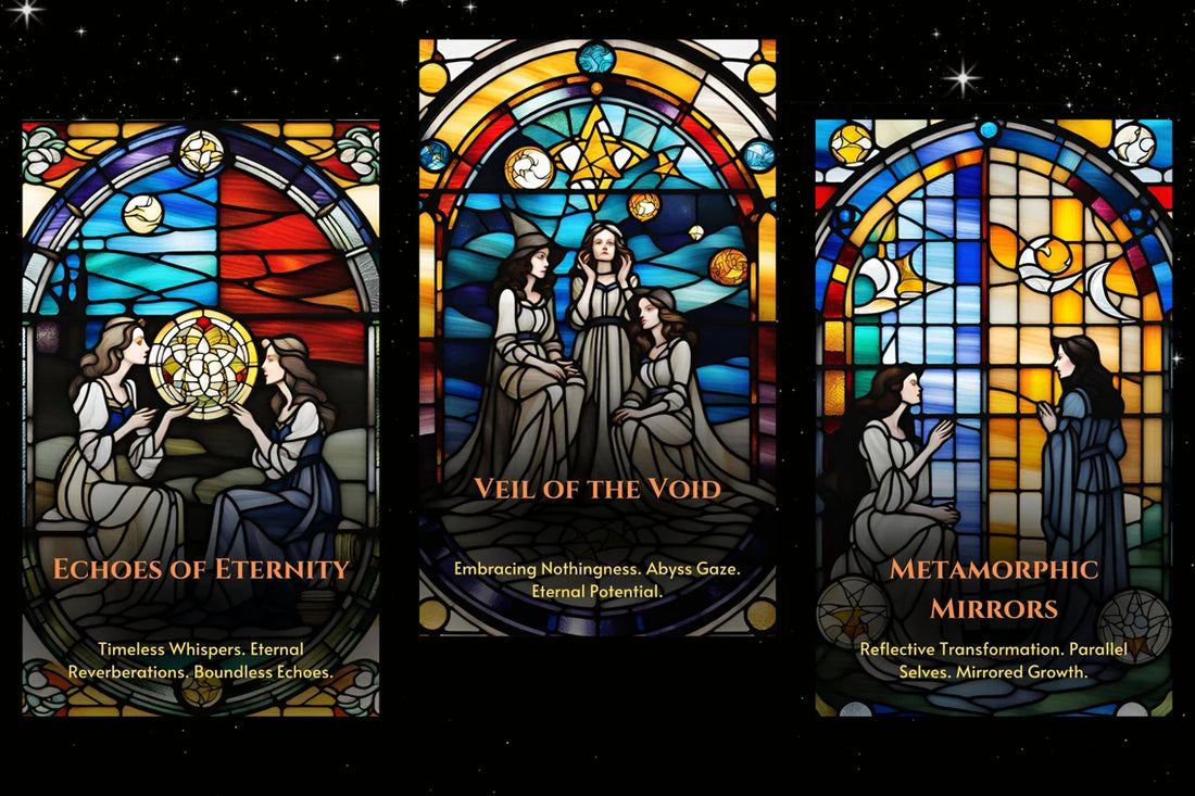 Celestial Witch Oracle Deck - Veiled Oracle Keeper of Knowledge Ethereal Wings Stained Glass Cards
