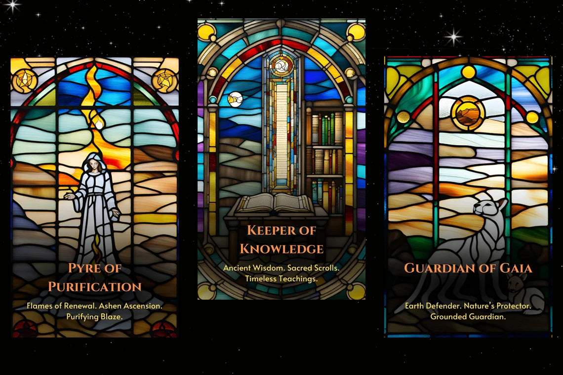Celestial Witch Oracle Cards - Pyre of Purification Keeper of Knowledge Guardian of Gaia
