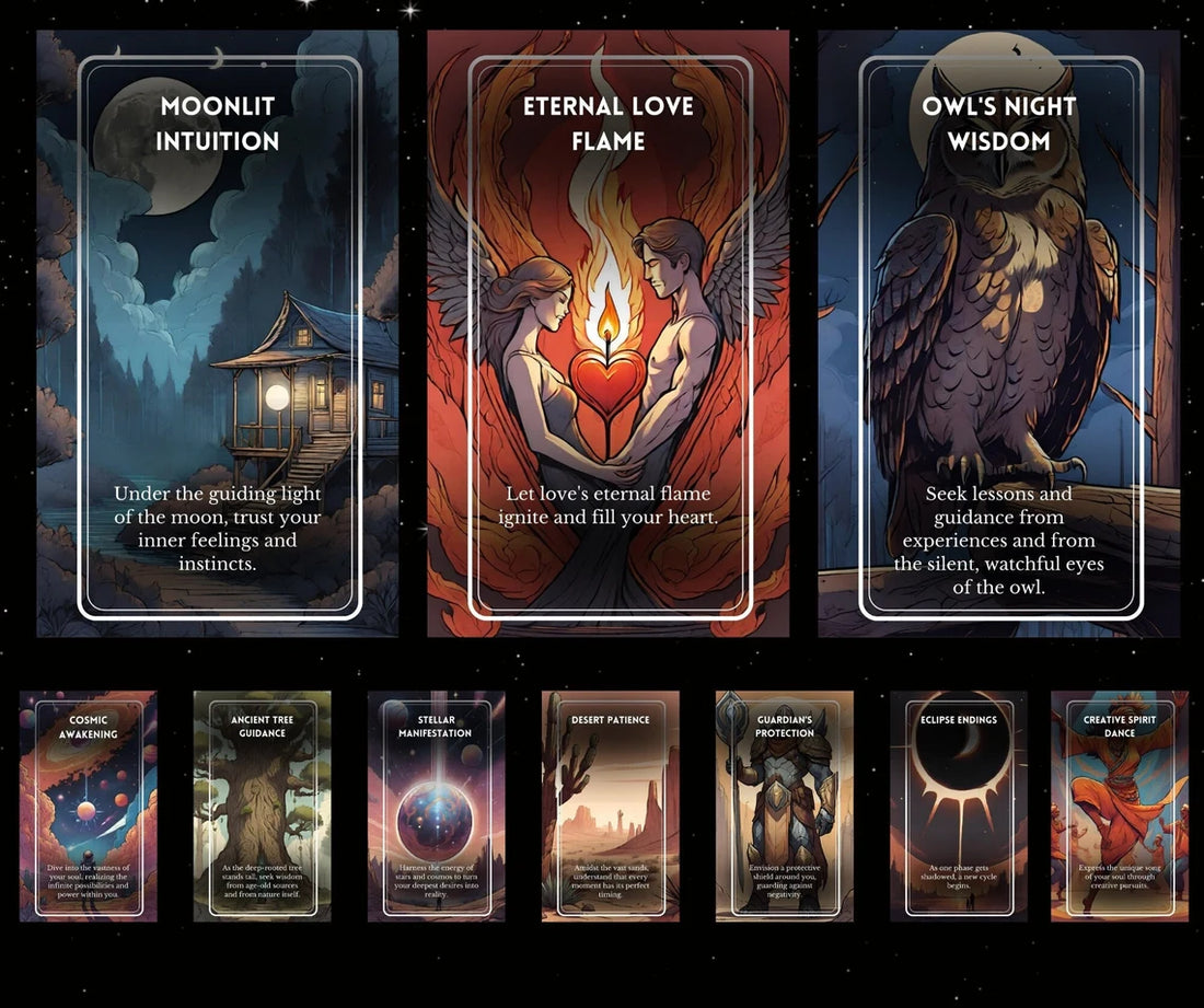 Cosmic Soul Reflections Oracle - Moonlit Intuition Eternal Love Flame Owls Night Wisdom Cards Overview