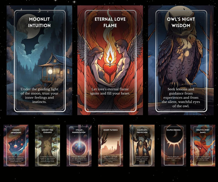 Cosmic Soul Reflections Oracle - Moonlit Intuition Eternal Love Flame Owls Night Wisdom Cards Overview