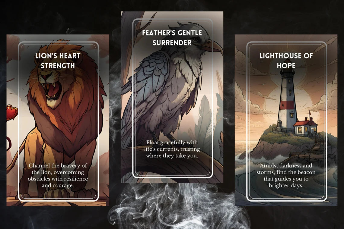 Cosmic Soul Oracle Cards - Lions Heart Strength Feathers Gentle Surrender Lighthouse of Hope
