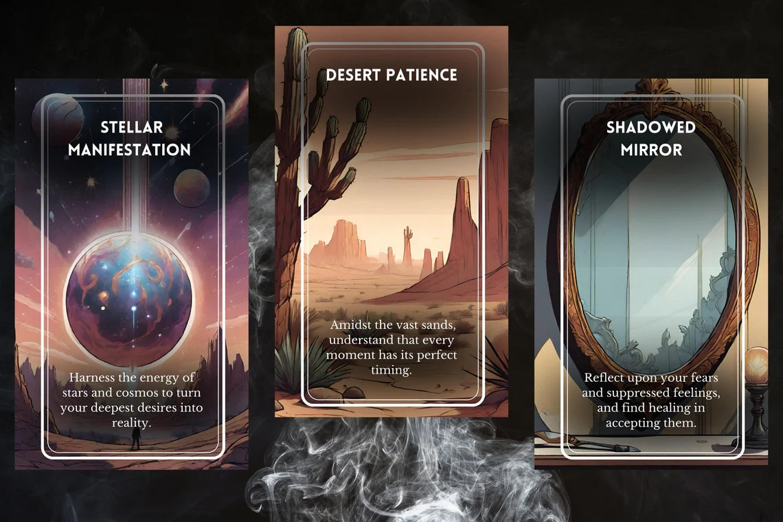 Cosmic Soul Oracle Cards - Stellar Manifestation Desert Patience Shadowed Mirror