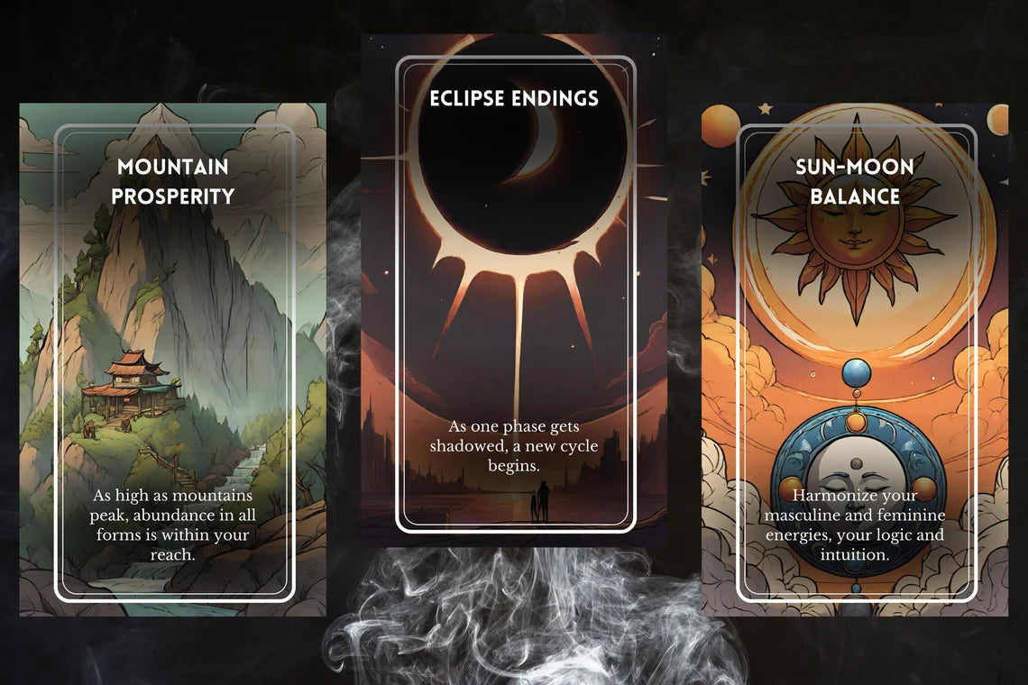 Cosmic Soul Oracle Cards - Mountain Prosperity Eclipse Endings Sun Moon Balance