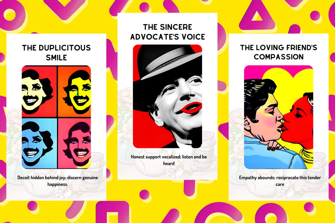 Pop Art Oracle Cards - Duplicitous Smile Sincere Advocate Loving Friend