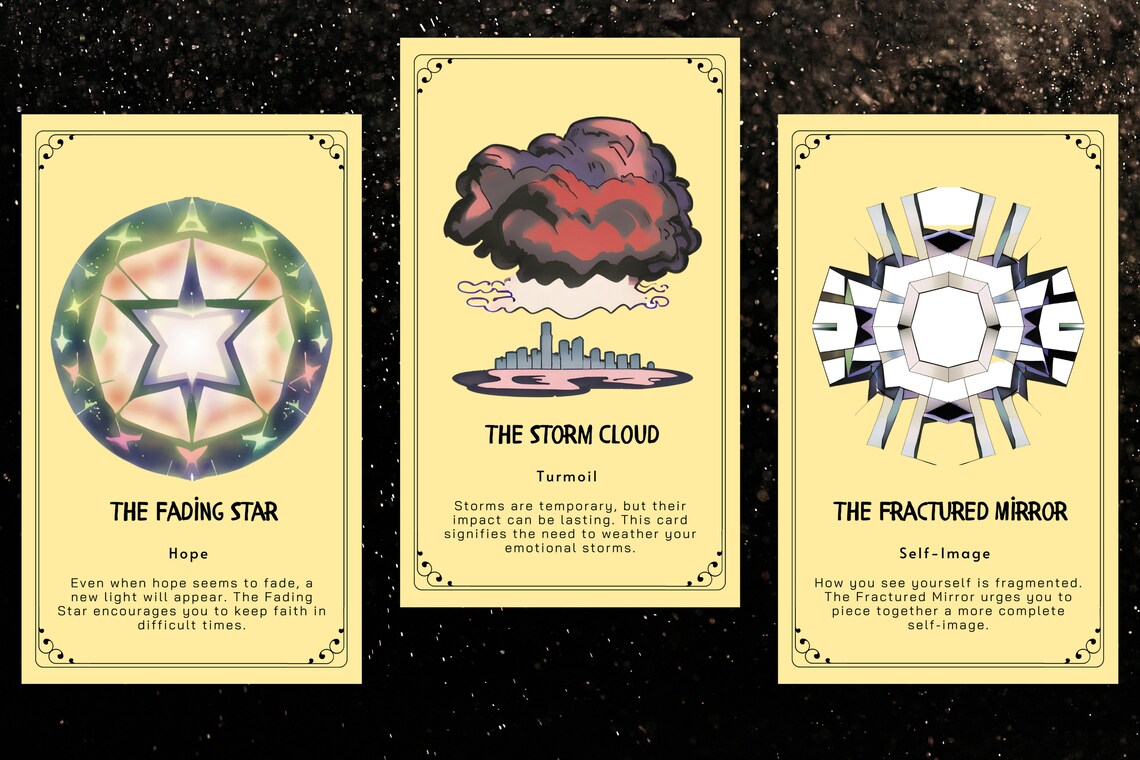 Shadow Work Oracle Cards - The Fading Star Hope, The Storm Cloud Turmoil, The Fractured Mirror Self-Image