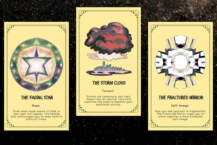 Shadow Work Oracle Cards - The Fading Star Hope, The Storm Cloud Turmoil, The Fractured Mirror Self-Image