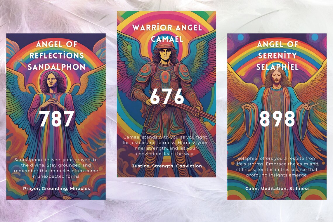 Angel Guidance Oracle - Angel of Reflections Sandalphon 787, Warrior Angel Camael 676, Angel of Serenity Selaphiel 898