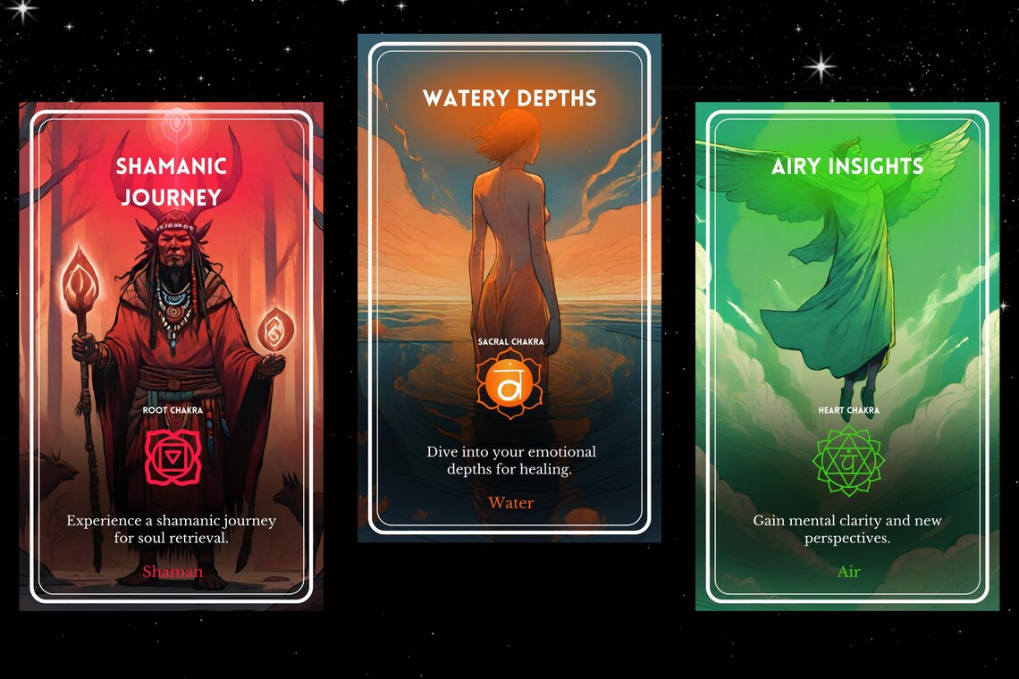 Energy Healing Oracle - Shamanic Journey Root Chakra, Watery Depths Sacral, Airy Insights Heart