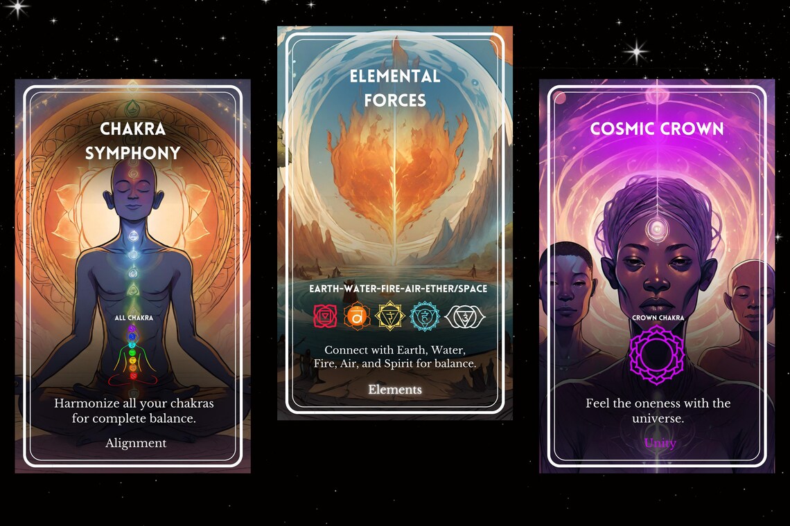 Chakra Oracle Cards - Chakra Symphony Alignment, Elemental Forces, Cosmic Crown Unity spiritual deck