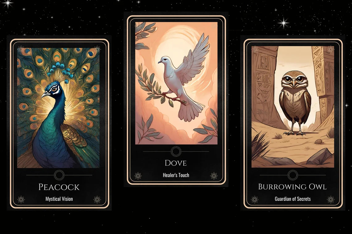 Avian Tarot Deck - Peacock Mystical Vision, Dove Healer's Touch, Burrowing Owl Guardian of Secrets
