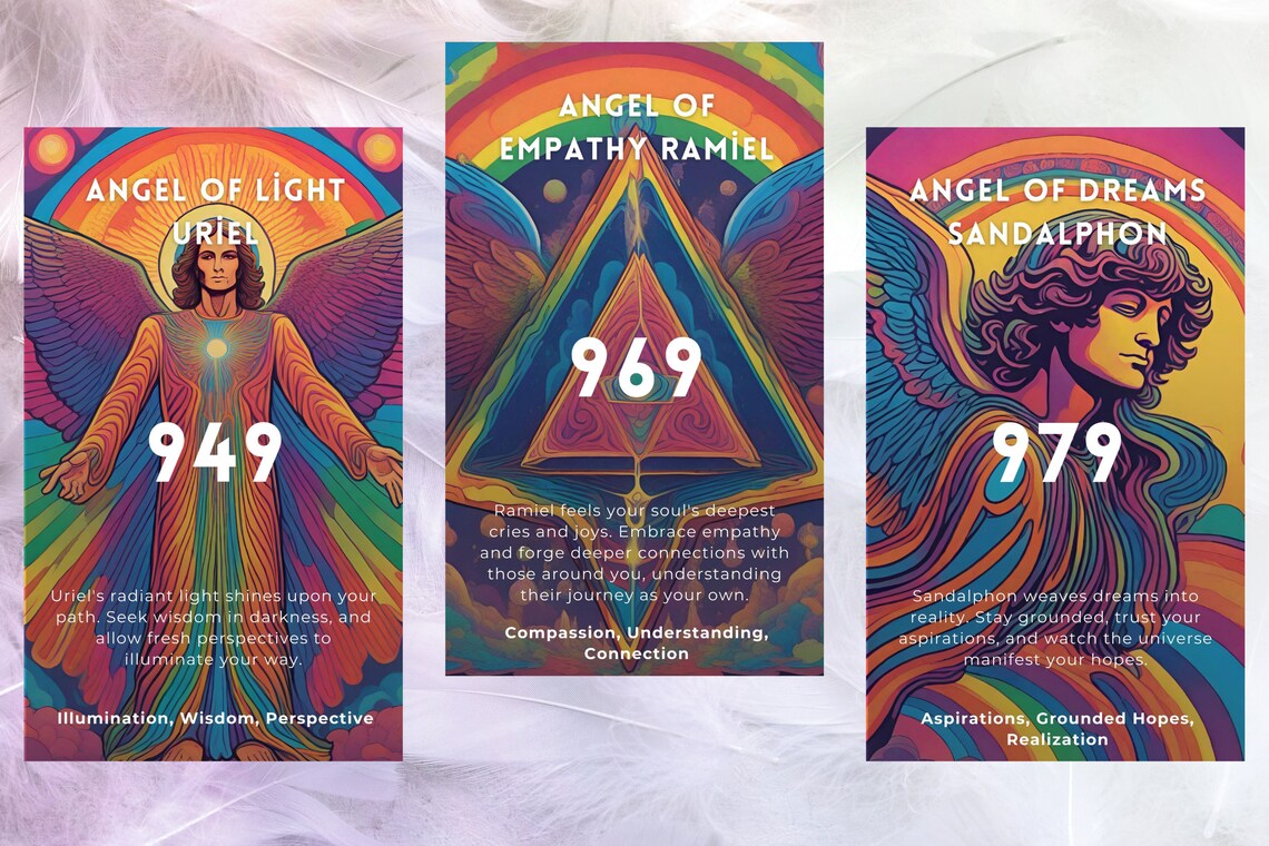 Angel Numbers Oracle - Angel of Light Uriel 949, Angel of Empathy Ramiel 969, Angel of Dreams Sandalphon 979