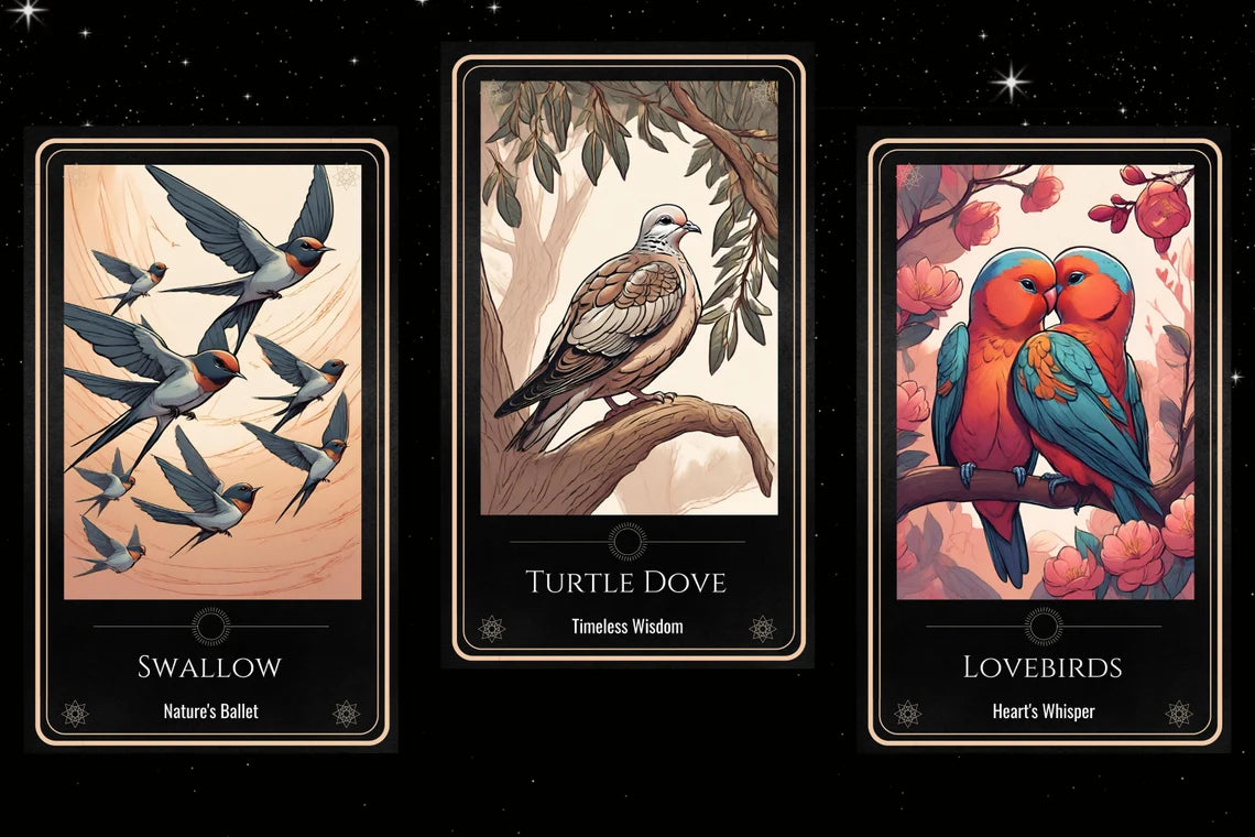 Avian Spirit Tarot - Swallow Nature's Ballet, Turtle Dove Timeless Wisdom, Lovebirds Heart's Whisper