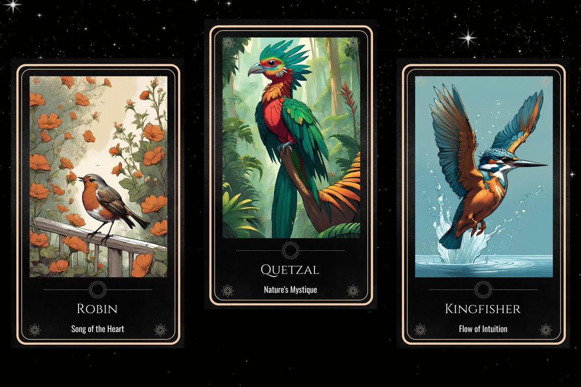 Mystic Wings Tarot - Robin Song of Heart, Quetzal Nature's Mystique, Kingfisher Flow of Intuition