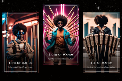Black Heritage Tarot Wands - Nine of Wands, Eight of Wands, Ten of Wands spiritual guidance