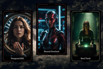 Shadow Oracle Cards - Temporal Rift, Neural Overlord, Soul Vault sci-fi