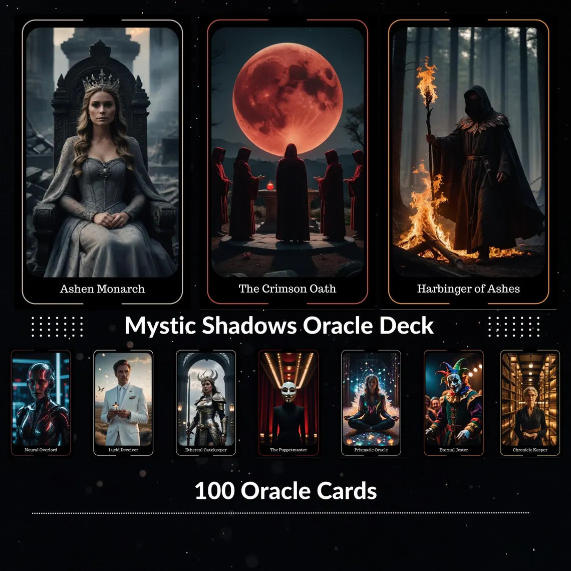 Mystic Shadows Oracle - Ashen Monarch, Crimson Oath, Harbinger of Ashes