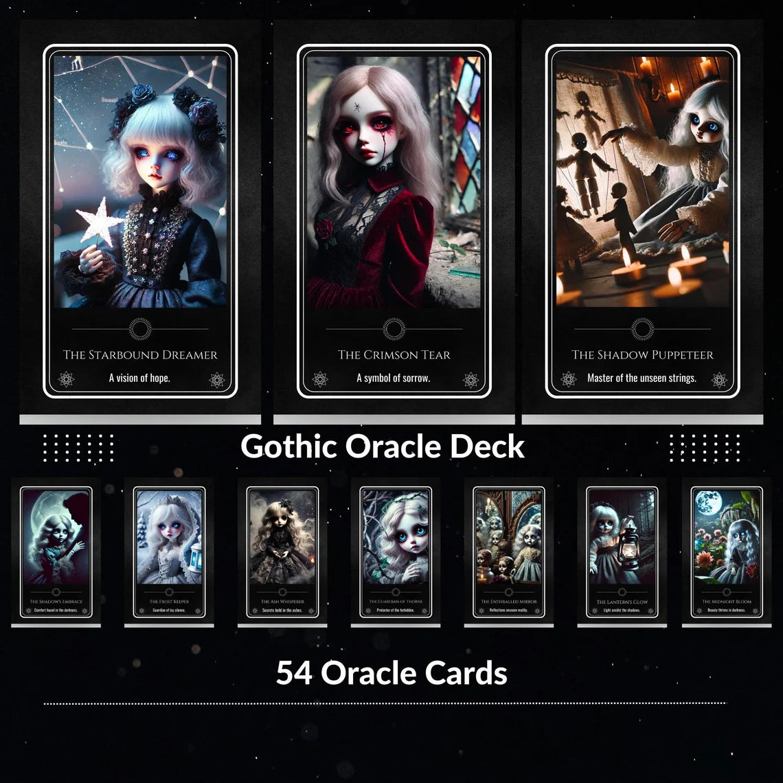 Porcelain Shadows Oracle - Starbound Dreamer, Crimson Tear, Shadow Puppeteer