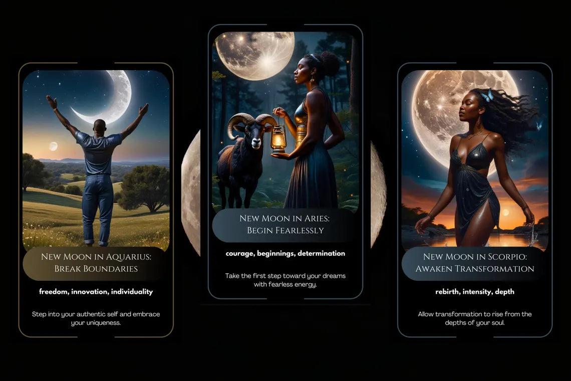 Astrology Moon Oracle - New Moon in Aquarius, Scorpio transformation cards