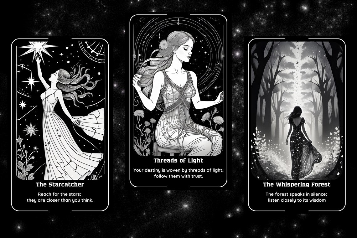 Line Art Oracle Deck - Ethereal feminine figures with floral gothic themes