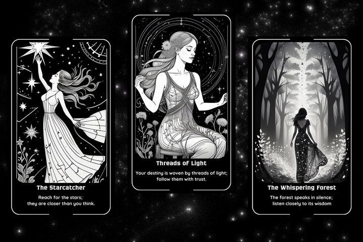 Line Art Oracle Deck - Ethereal feminine figures with floral gothic themes