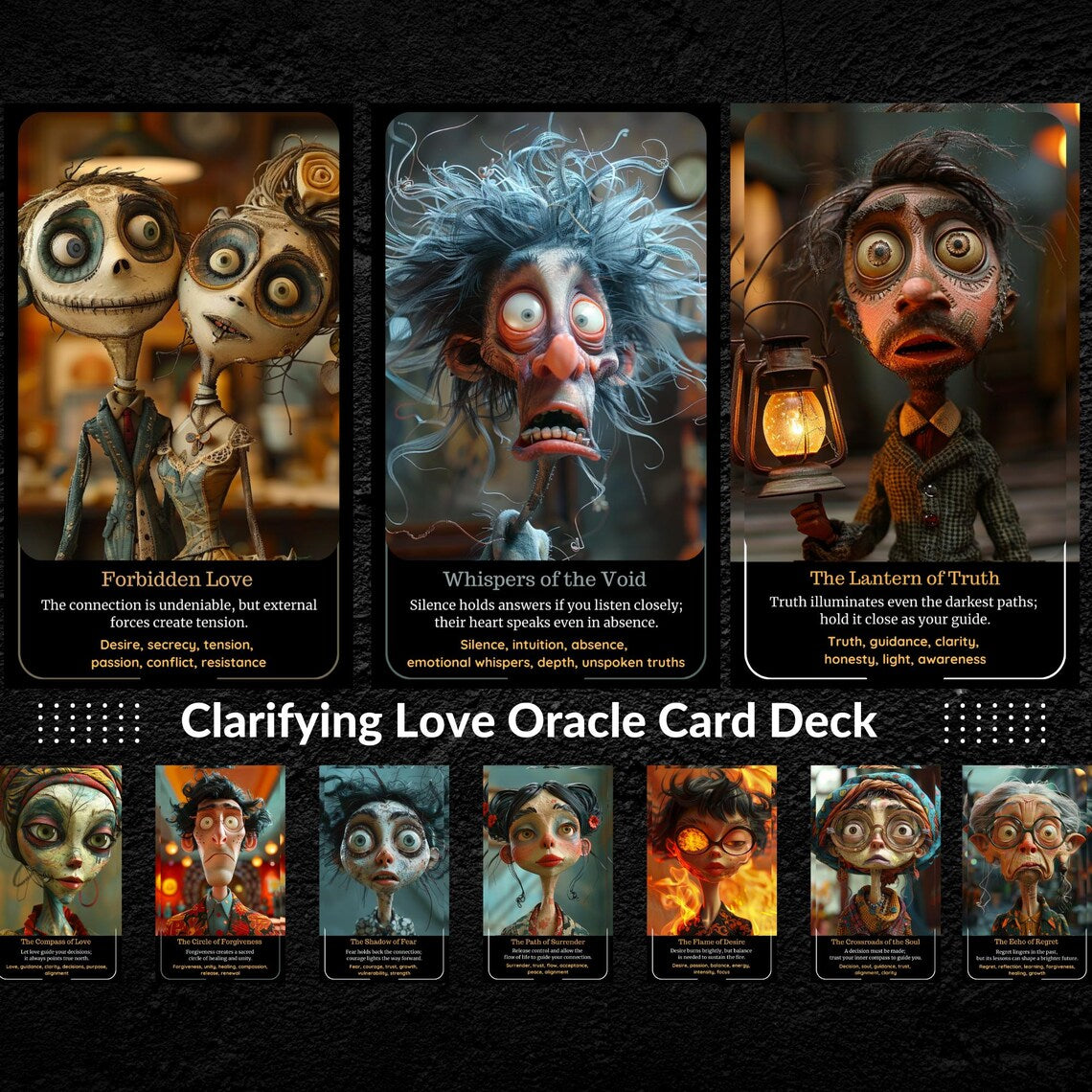 Clarifying Love Oracle Deck 78 Cards - Forbidden Love, Whispers of the Void, Lantern of Truth twin flame soulmate