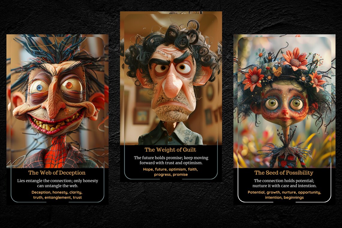 Love Guidance Oracle - Web of Deception, Weight of Guilt, Seed of Possibility clarity cards