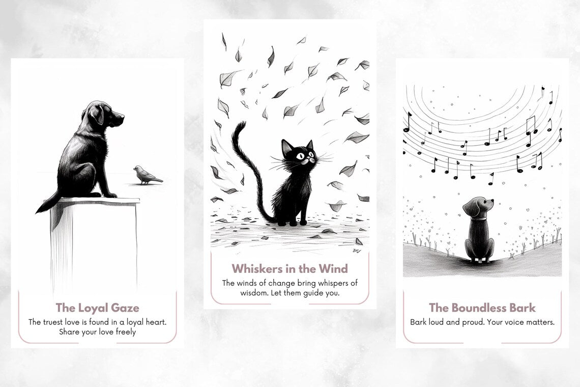 Black White Oracle Cards - Hand-drawn pet oracle for daily guidance