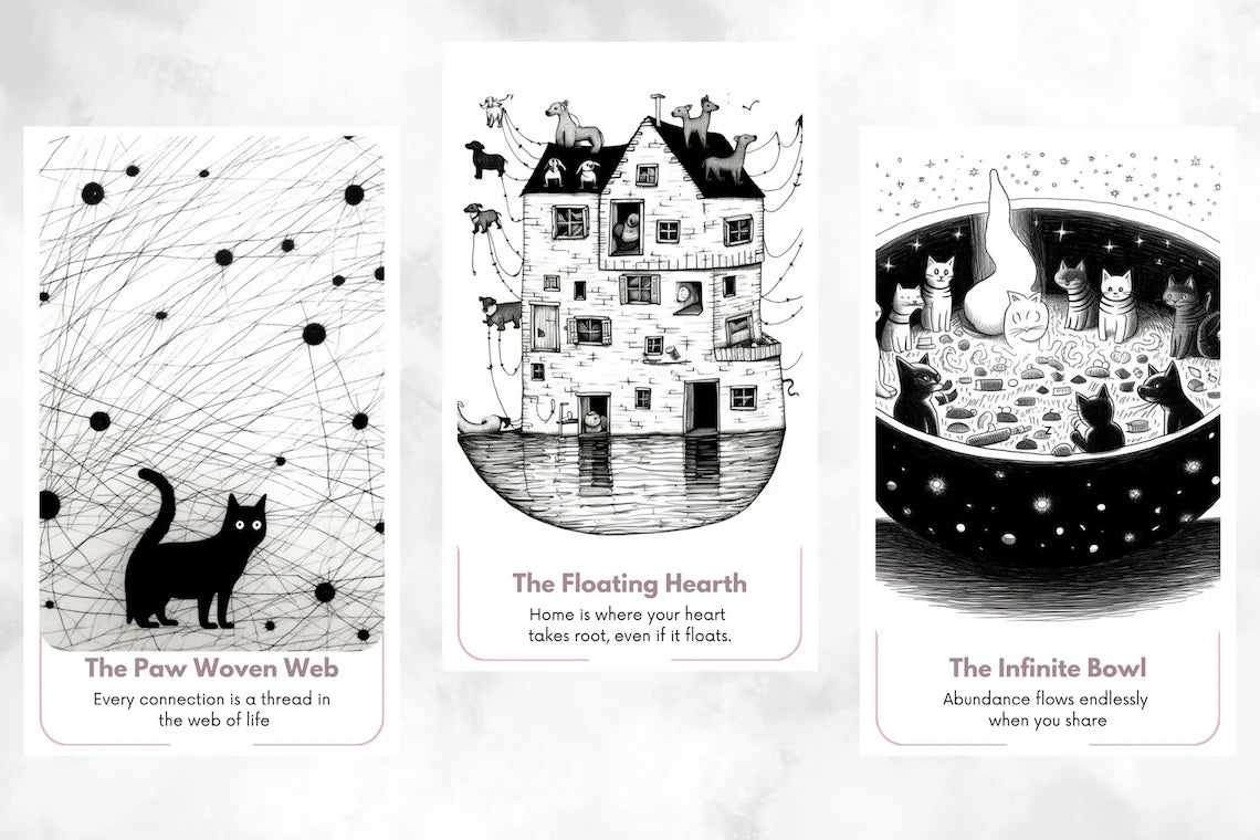 Minimalist Animal Divination - Black ink hand-drawn oracle cards for pet lovers