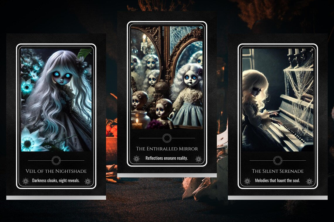 Dark Oracle Cards - Veil of the Nightshade, The Enthralled Mirror, Silent Serenade