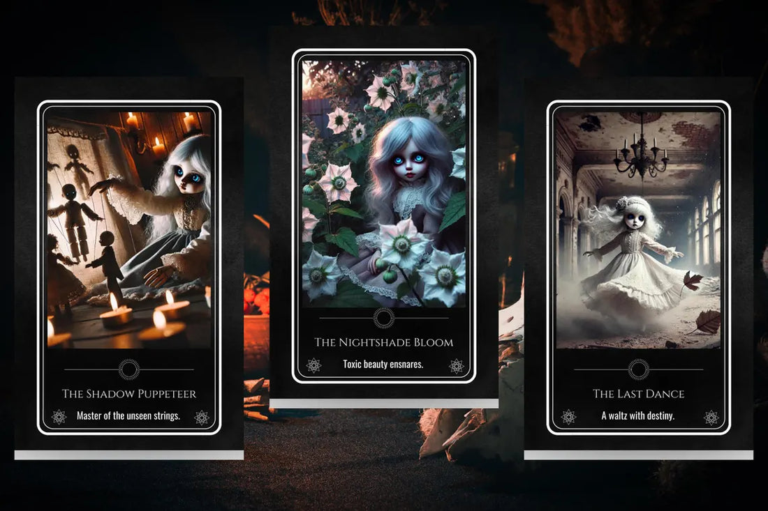 Porcelain Shadows Oracle - The Shadow Puppeteer, Nightshade Bloom, The Last Dance