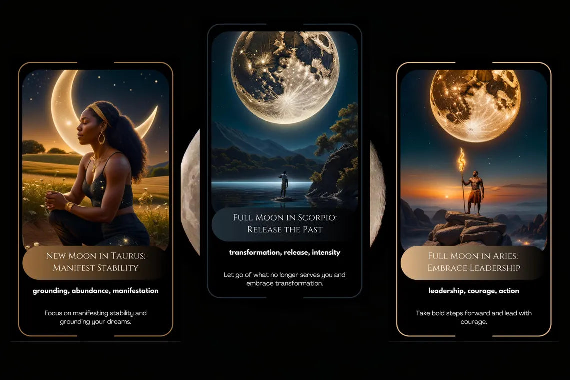 Moon Phase Oracle - Zodiac themed lunar guidance divination cards