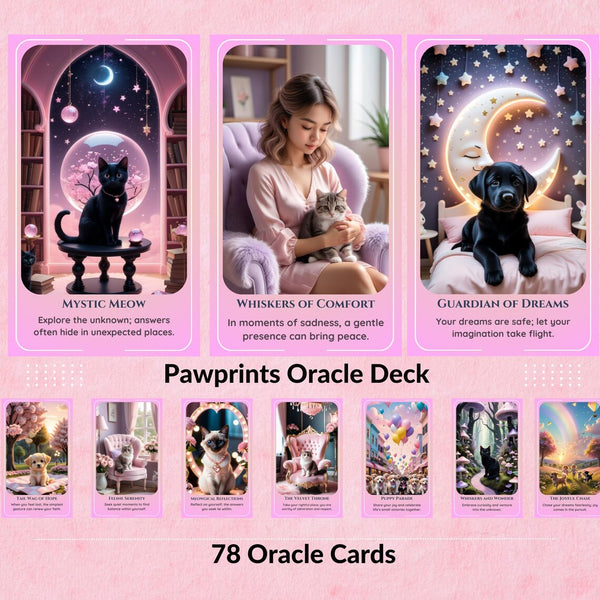 Pawprints Oracle Deck - 78 Cat & Dog Companion Cards | Pastel Pet Lover Divination Deck