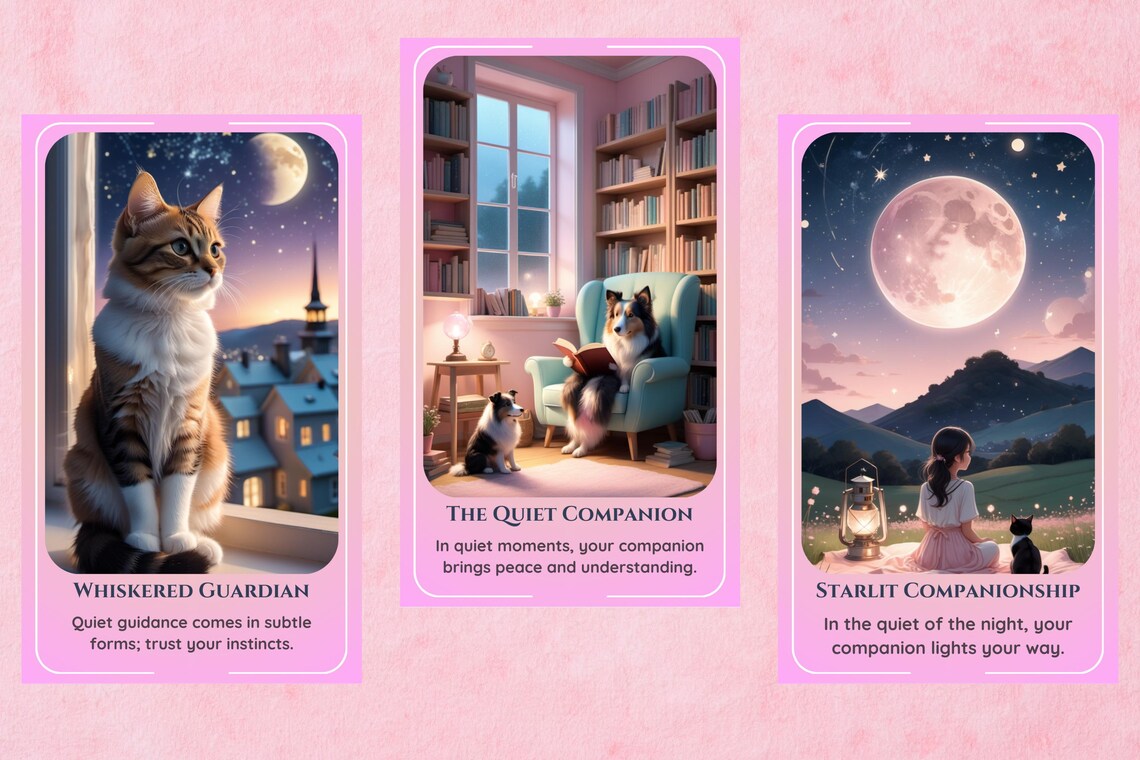 Pawprints Oracle - Whiskered Guardian, The Quiet Companion, Starlit Companionship cards