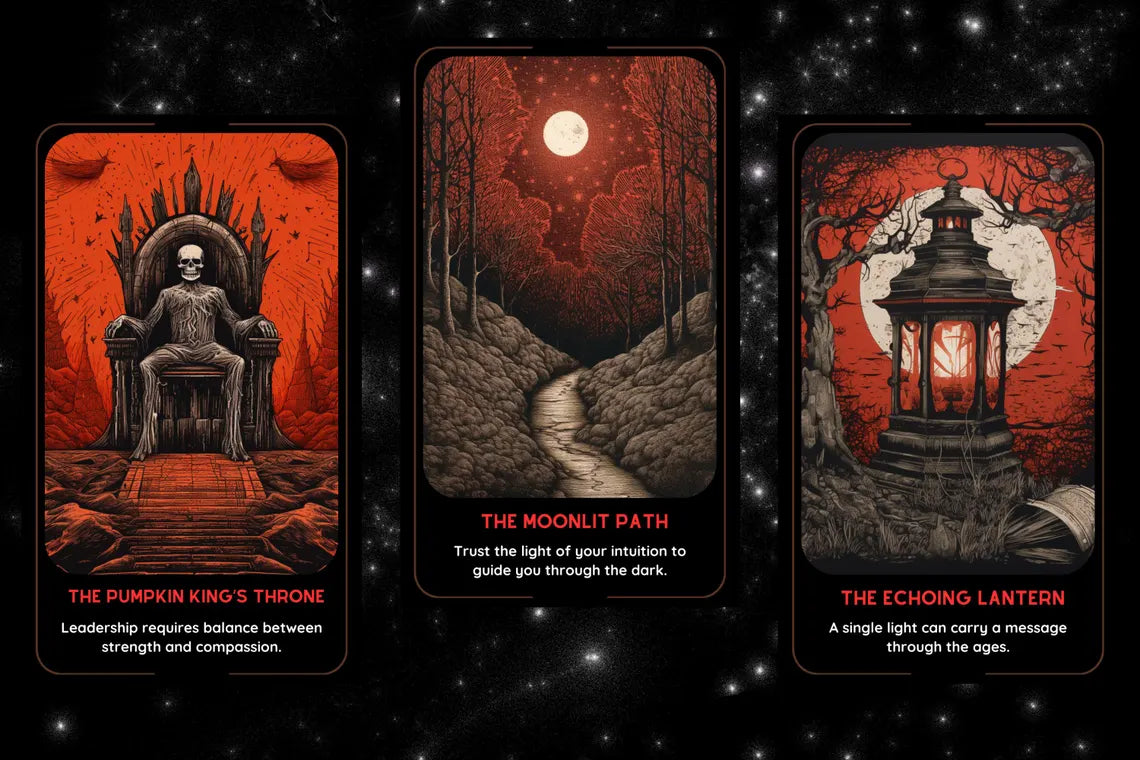 Halloween Oracle Deck - The Pumpkin King's Throne, The Moonlit Path, The Echoing Lantern Samhain