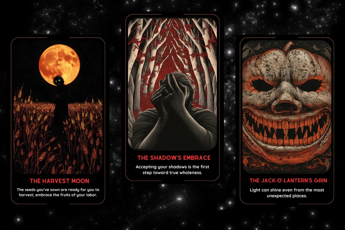 Halloween Divination Deck - Gothic red and black mystical oracle cards for shadow work