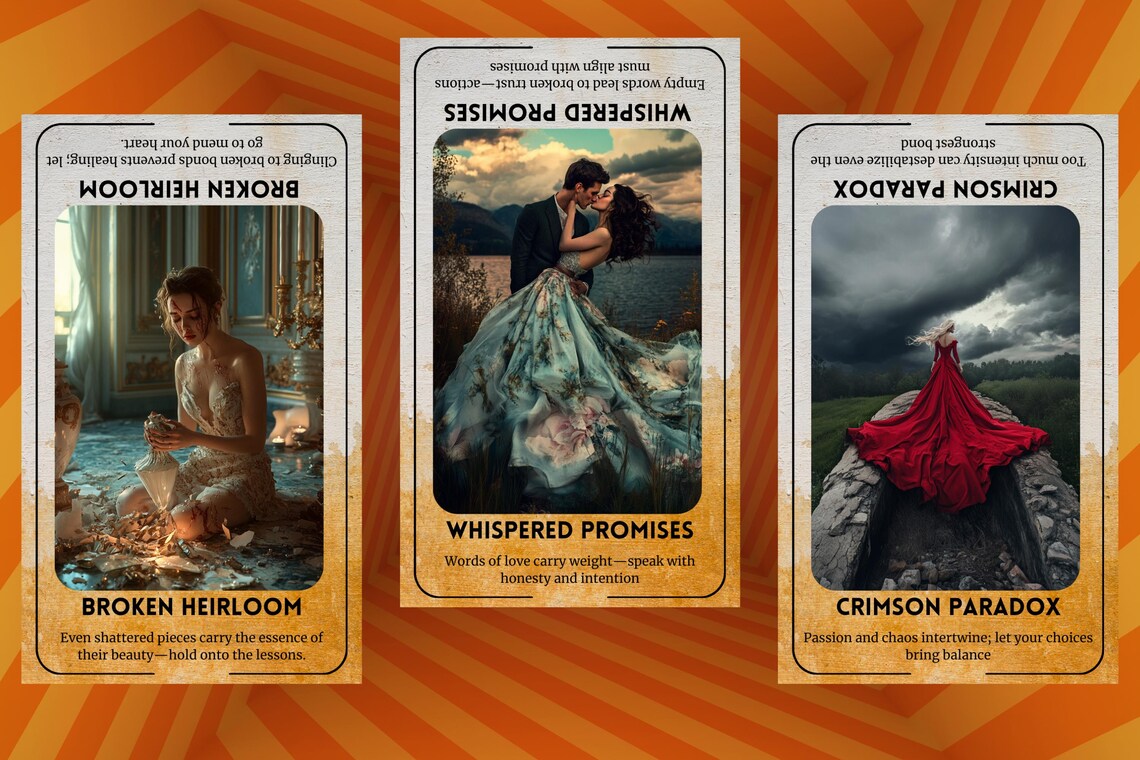 Love Oracle Cards - Broken Heirloom, Whispered Promises, Crimson Paradox