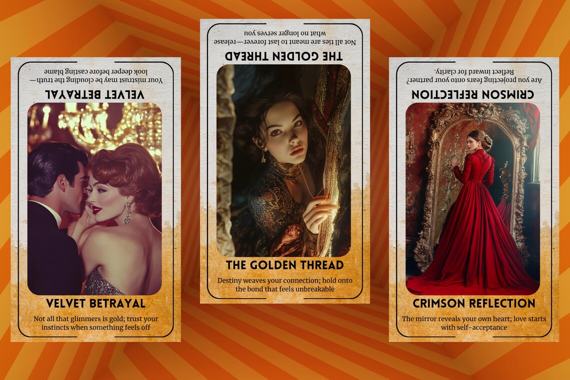 Gothic Romance Cards - Velvet Betrayal, Golden Thread, Crimson Reflection